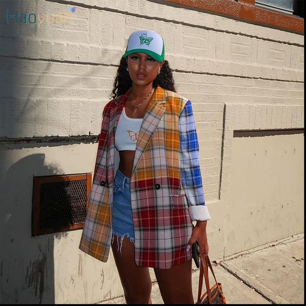 

fashion plaid suit coat long sleeve pocket fall women festival clothes elegant streetwear female jacket winter coat, Black;brown