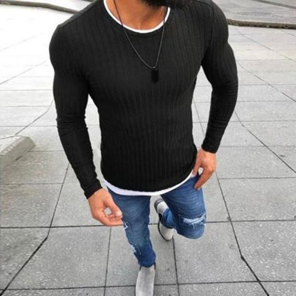

2020 men autumn winter solid color o neck long sleeve knitted pullover slim thin sweater for men casual knitwear1, White;black