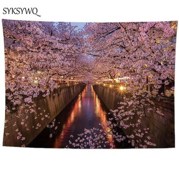 

tapestries pink cherry wall tapestry decorations for home plant drap mural drop big