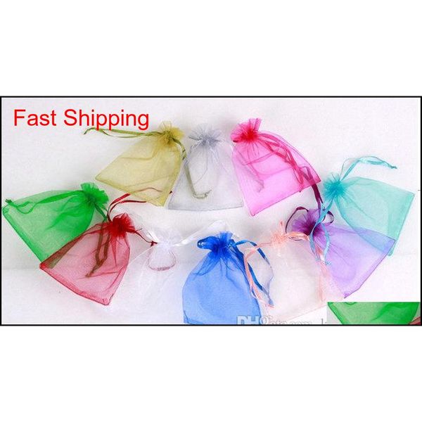 

wholesale 7*9cm jewelry bags mixed organza jewelry wedding party favor xmas gift bags purple blue pink yellow black jlllrn otsweet, Pink;blue