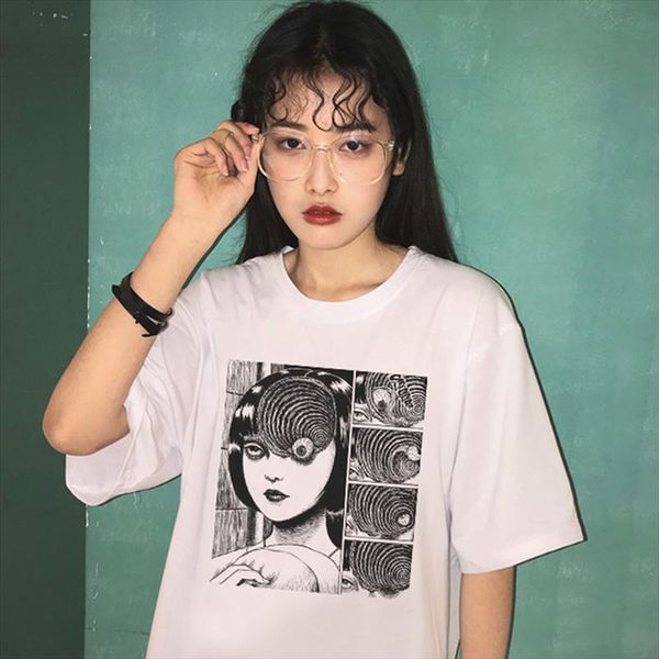 

summer dark japanese harajuku fashion casual hip hop loose short sleeve horror female big size fun new ulzzang t shirt, White