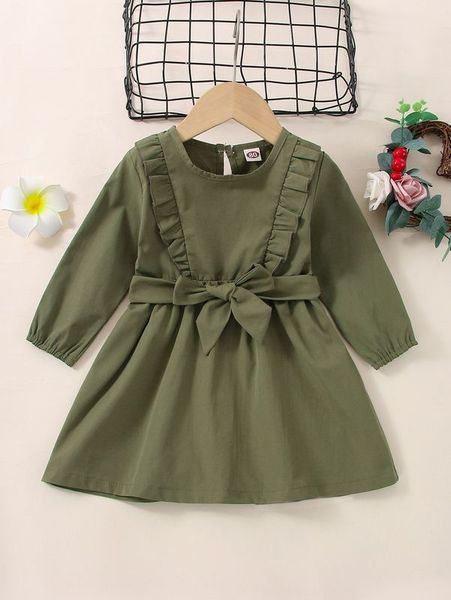 

baby keyhole back frill trim belted dress she, Red;yellow