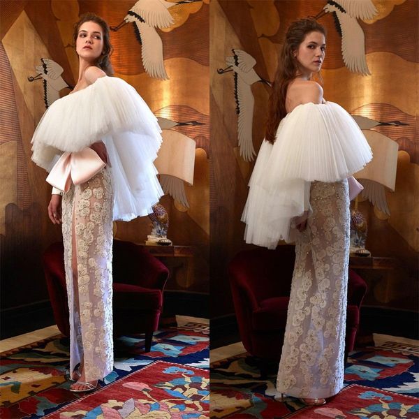 

off shoulder a line prom dresses with wrap lace beaded side slit formal evening gowns ankle lenth party celebrity dress, Black