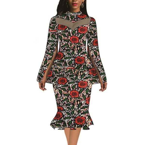 

women red printed floral party dresses see through mesh patchwork ruffles christmas celebrate event date out occation robes, Black;gray