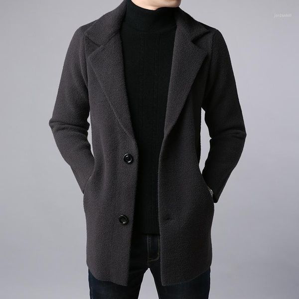 

2018 men's wool coat for autumn-winter men's long trench coat woolen casual mens coats and jackets1, Black