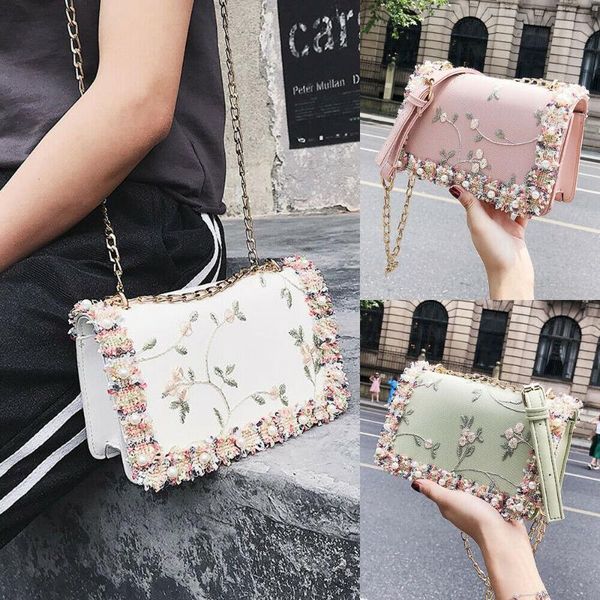

women handbag chain bag leather shoulder crossbody handbag messen pu bag square leather girl flower shoulder messenger