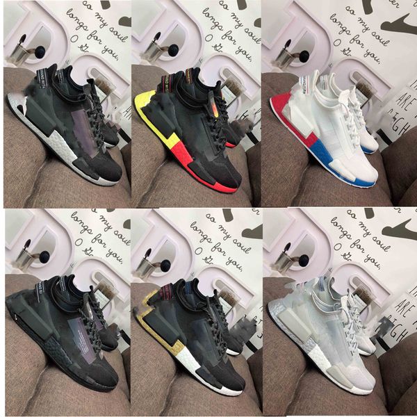

fast delivery 36-44 nmd human race pharrell williams mens casual shoes species solar pack r1 v2 triple white orange blue men women sneakers, Black