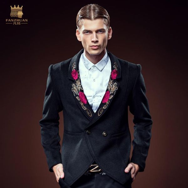 

men's suits & blazers personality male blazer 2021 fashion worsted suit embroidery wedding jacket rose 0039 on sale, White;black