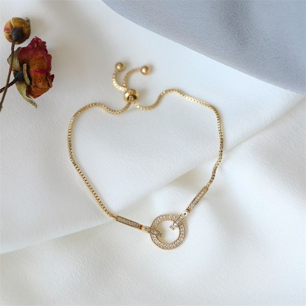 

korean fashion micro inlay technology full diamond ring ring high grade ins darren net red bracelet adjusting bracelet g7y4t, Golden;silver