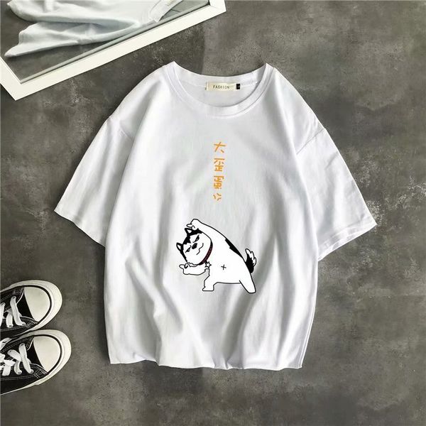 

summer casual short men's korean cartoon print versatile student round neck loose half sleeve t-shirt, White;black