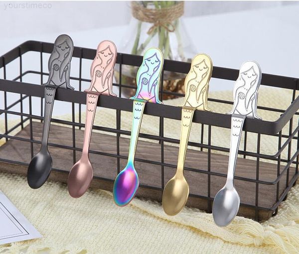 

mermaid stainless steel stiring hanging cup side shaped 5 colors coffee spoon tableware ice cream dessert ju0116