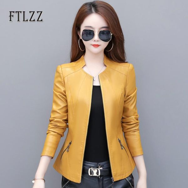 

spring autumn leahter jacket women long sleeve slim zipper biker coat 2020 new ladies vintage plus size pu outerwear blazer, Black