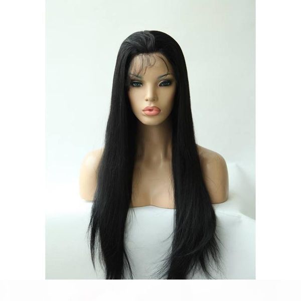 

zhifan 100% human hair natural hairline front lace wigs indian hair hand hook natural black long straight wigs, Black;brown