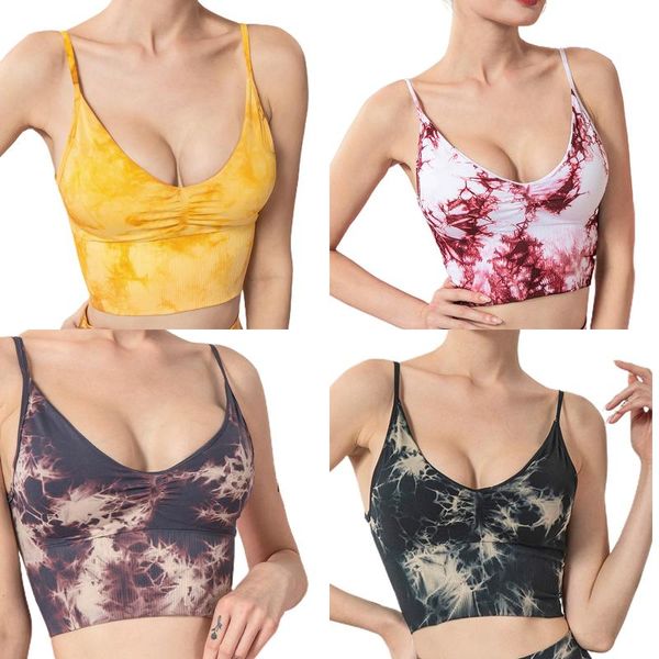 

gym clothing women spaghetti strap seamless sport crop v-neck tie-dye camis vest q1je, White;black
