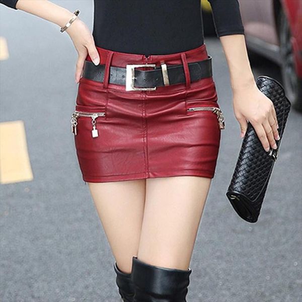 

new fashion slim was thin package hip women skirt short big size leather skirt mini pencil red and black jupe