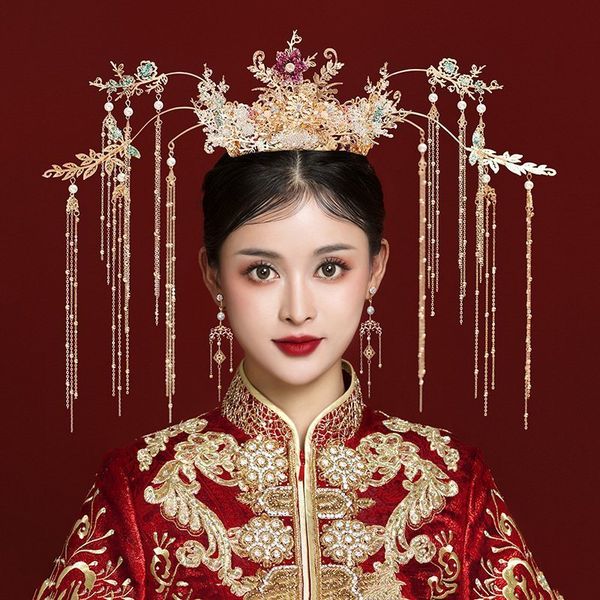 

latmosphere, luxurious royal brides' headwear, round grand crown, wedding hair ornament, chinese elegant ancient costume, xiuhe clothin, Silver
