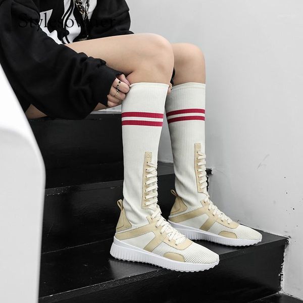 

stylesowner high-end popular spring autumn knitting stretch long boots wedge thick bottom mixed colors casual female boots1, Black