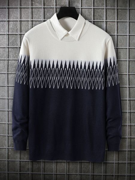 

men chevron pattern color block sweater without shirt s0q4#, White;black