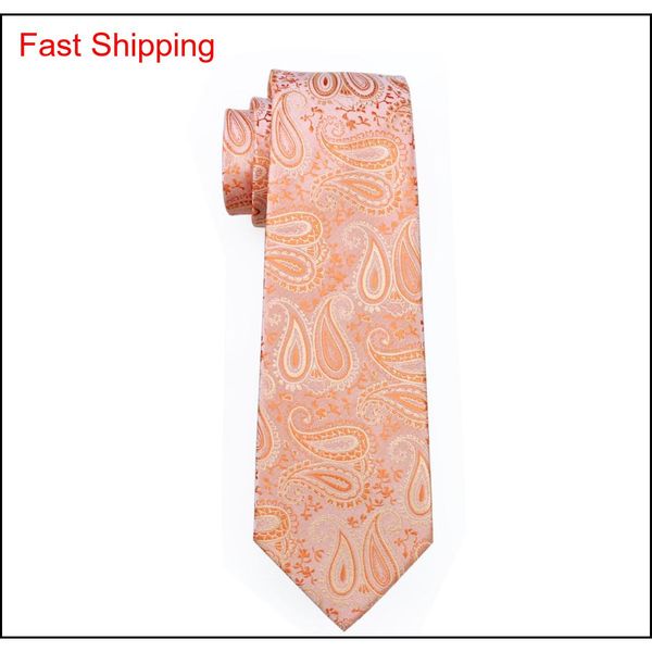 

orange paisely tie set for men hankerchief cufflinks jacquard woven mens tie set business work for qylhcf homes2007, Black;blue