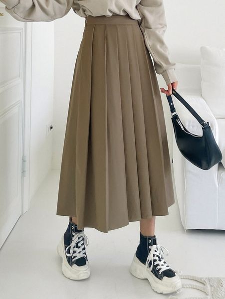 

dazy high waist fold pleated skirt 10wg#, Black