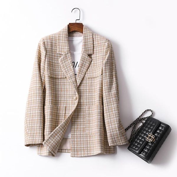 

women clothes single buckle lapel windbreaker lattice suit collar jacket long sleeve new autumn simple women suit jacket, White;black