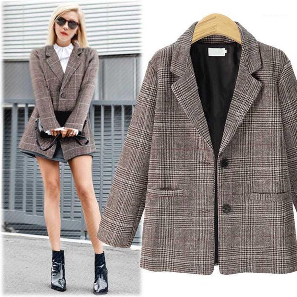 

women's suits & blazers spring vintage plaid blazer for women tweed women's office ladies coat long sleeve casual jackets female f, White;black