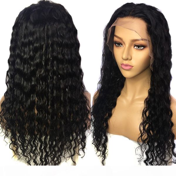 

парик фронта шнурка 13x6 бразильская волна воды фронта шнурка человеческих волос парики pre сорванные с ребенком волос remy парики волос, Black