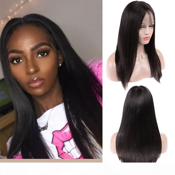 

4x4 straight human hair wigs middle part 100% unprocessed brazilian virgin human hair natural black lace front wigs for women, Black;brown