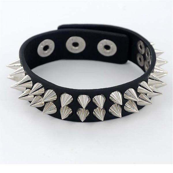 

gothic delicate cuspidal spikes rivet cone stud cuff black leather bracelets bangles punk bracelet for women men qylpnv, White