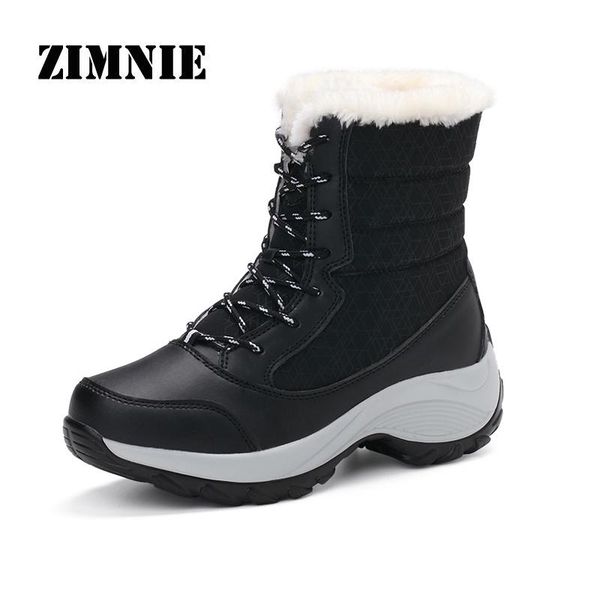 

zimnie new arrival fashion split leather woman snow boots winter warm plush woman boots waterproof ankle flat shoes, Black