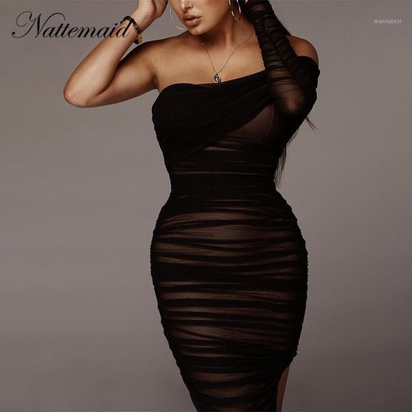

nattemaid draped strapless one shoulder bodycon dress ladies split elegant party dress women summer long dresses vestidos1, Black;gray