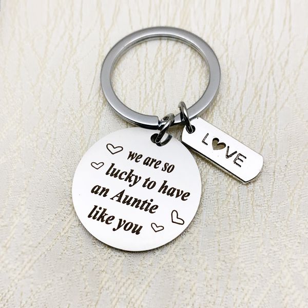 

fashion accessories family jewelry keychain we are so lucky to have an auntie like you stainless steel keyring gifts, Slivery;golden