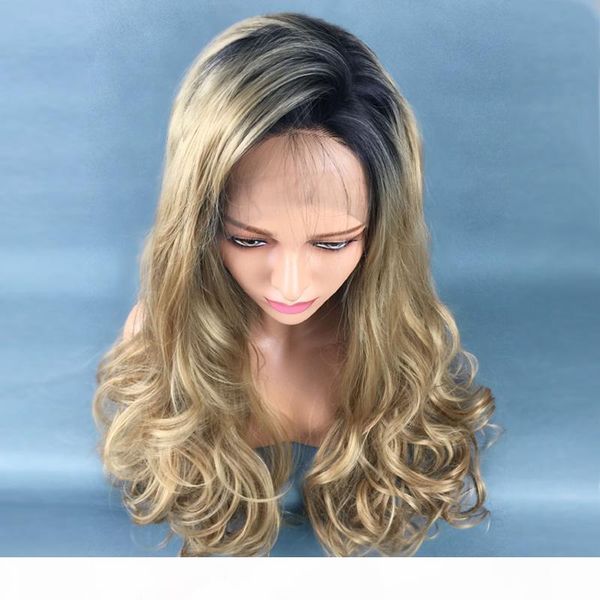

new arrival synthetic lace front wigs for black women with natural hairline loose wave long wavy hair ombre black to blond 28 inches