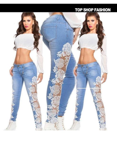 

new 2020 lace out lace jeans for women, Black;white