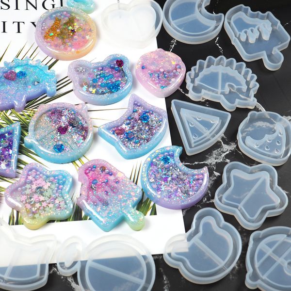 

diy crystal epoxy quicksand keychain mold silicone love star moon cat handmade jewelry mold diy tools ydl007