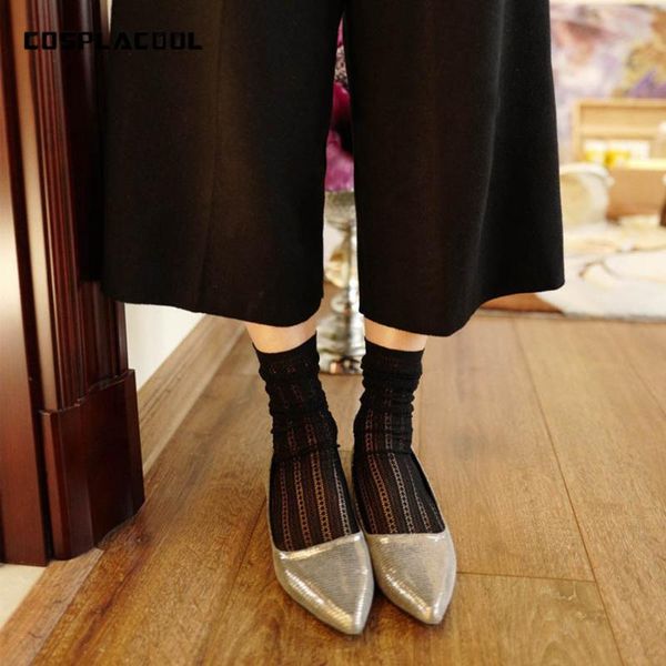 

socks & hosiery [cosplacool] product hollow out mesh silk cotton japan style harajuku heap women beautiful girls short meias, Black;white