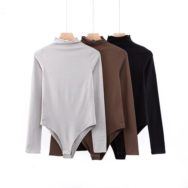 

small spring stand new women's style collar long sleeve solid color bottomed pullover one piece for women, Black;gray