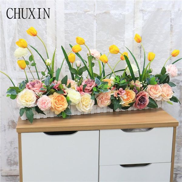 

30/50cm artificial tulip rose fence flower arrangement home garden living room decor wedding scene layout flower row road lead