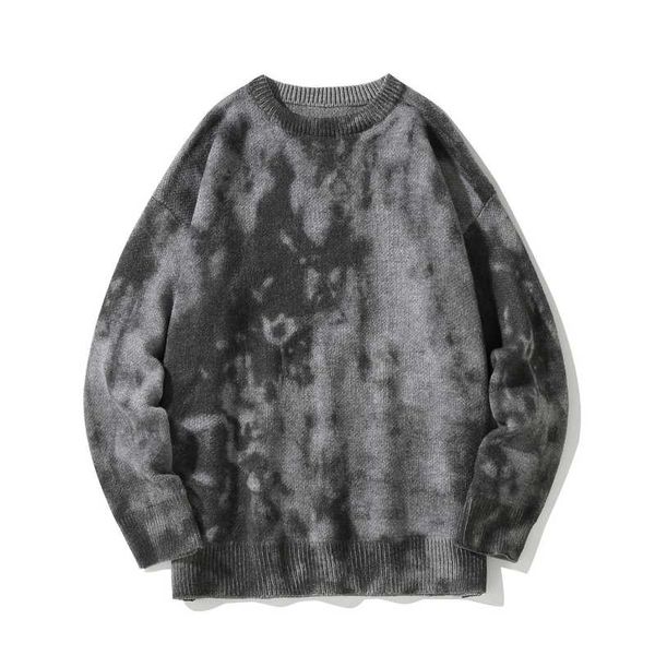 

men's sweaters trendy tie-dye gradient warm sweater round neck loose student fashion handsome jacket, White;black