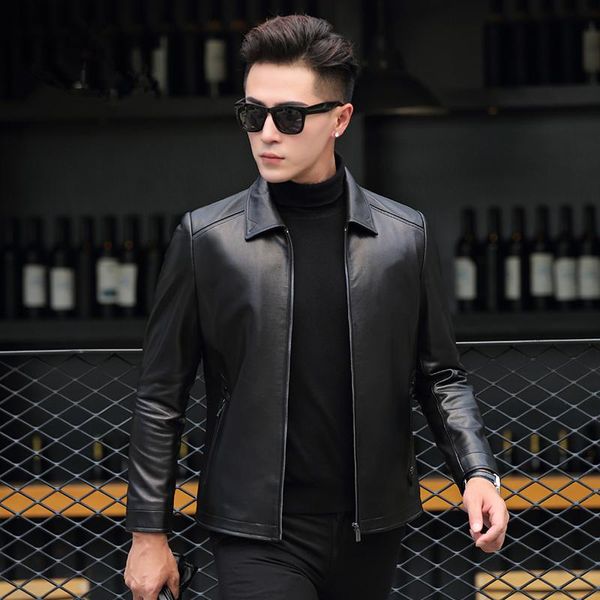 

men's leather & faux jacket autumn winter genuine sheepskin coat casual slim jackets chaqueta cuero p-b111 zl950, Black