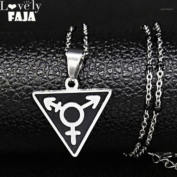 

pendant necklaces 2021 dark black enamel stainless steel transgender necklace male female symbol triangle gay jewelry n1838s031, Silver