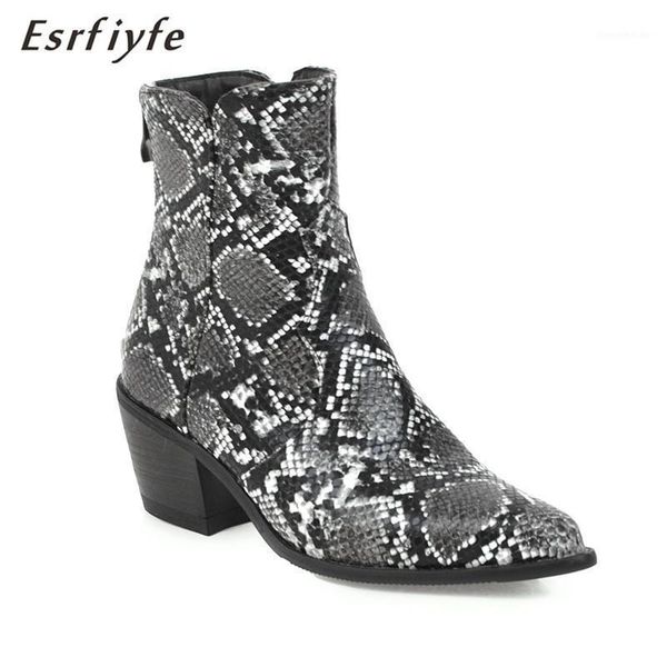 

boots esrfiyfe 2021 snake skin pu western ankle women high heels booties female pointed toe ladies shoes winter big size 481, Black