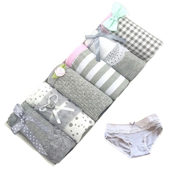 

6pcs/lot underwear women panties brief girls cotton panties lingeries stripes cueca grid calcinhas shorts underpant panty 201112, Black;pink