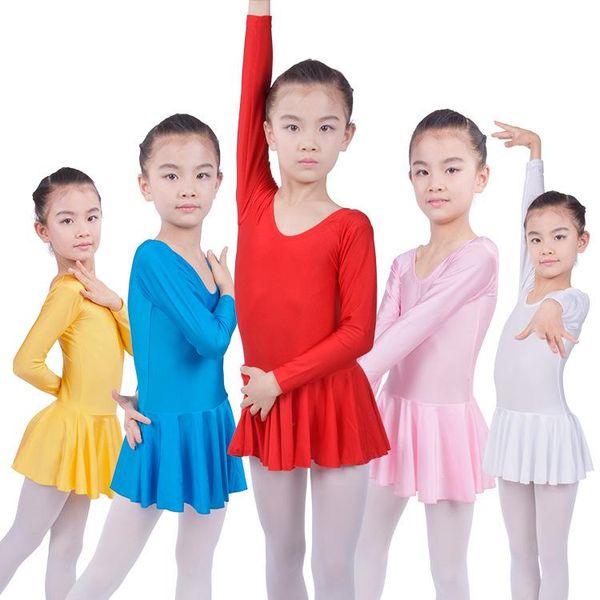 

long sleeved spandex gymnastics leotard swimsuit ballet dancing dress kids dance wear skating dresses for girls, Black;red