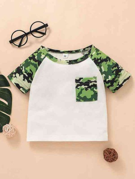 

baby camo print patched pocket raglan sleeve tee she, Blue