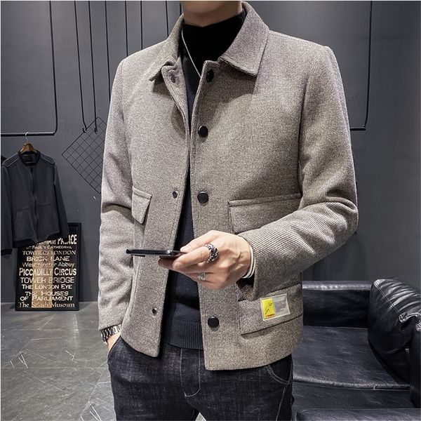 

autumn and winter wool blends coats solid short men casual jackets mens overcoat korean woolen windbreaker brand clothing 201223, Black