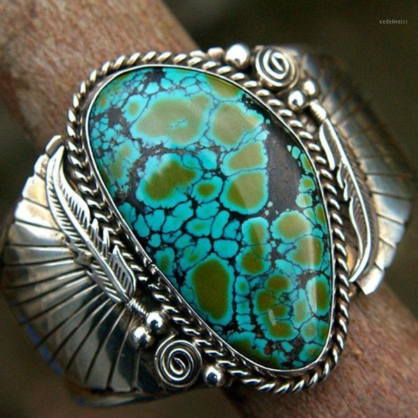 Cluster Ringe Vintage Türkise Große Für Frauen Bague Femme Boho Ethnische Retro Antike Ring Männer Mode Schmuck Zubehör Z5X7451