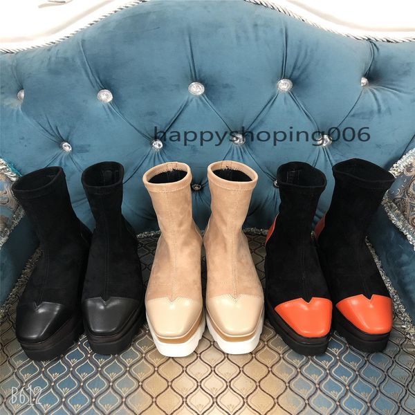 

socks boots fashion autumn and winter women's shoes knitted elastic boots martin boots women's high heel with thick soles, Black