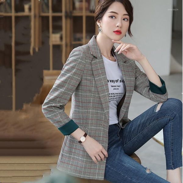

plaid small suit jacket women 2019 autumn new british style retro loose korean casual jacket1, White;black