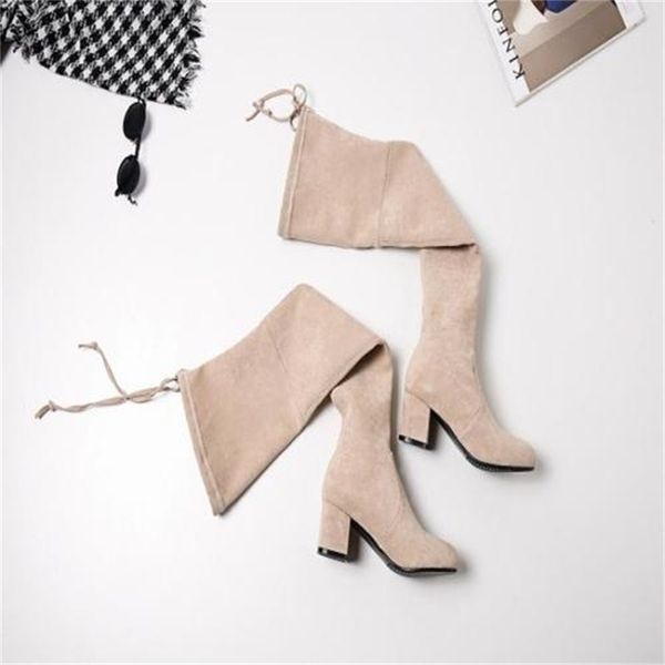 

2021 new winter stretch out stovepipe size repair code legs thick over knee boots pj10, Black